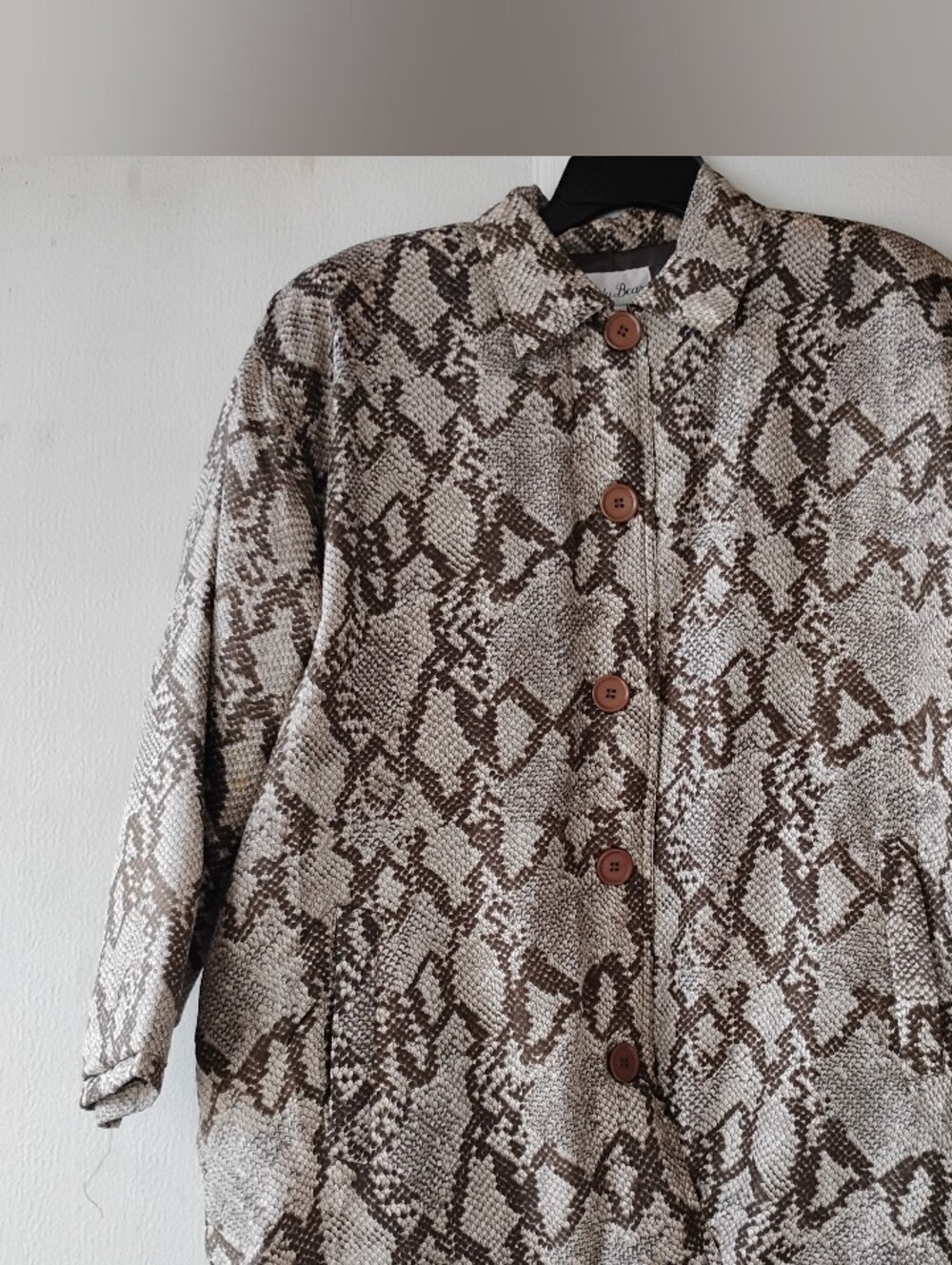 Lady Bear Snake Print Button-Front Women's Coat - Brown & Cream 100 Silk